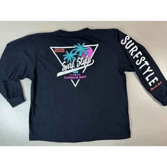 Surf Style Tops - Surf Style Women’s Oversized T Shirt Size L Slightly Cropped Black Florida Vapor